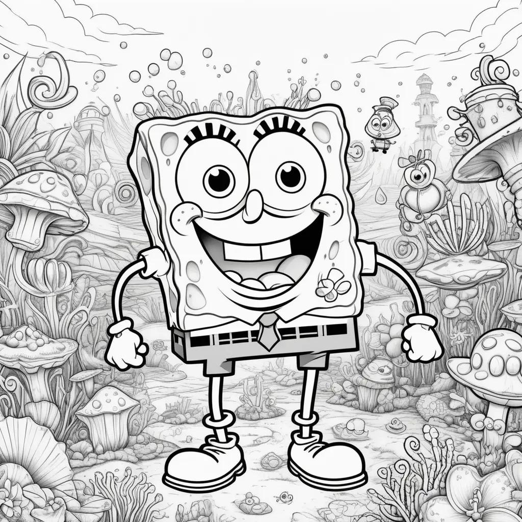 Colorful Spongebob page in black and white