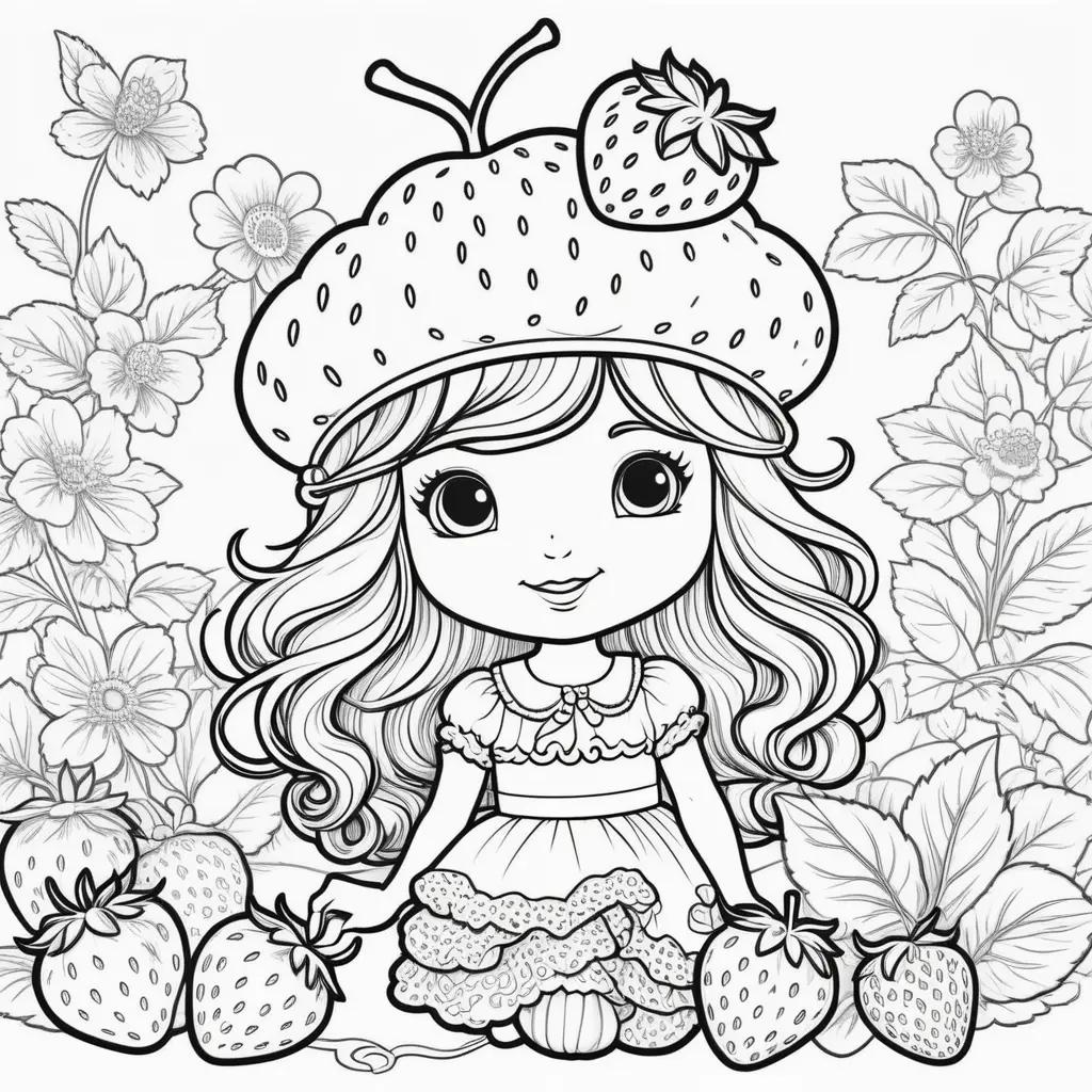 Colorful Strawberry Shortcake coloring book pages with girl and strawberries