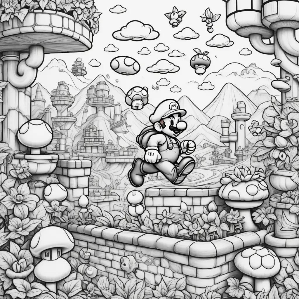 Colorful Super Mario Bros Coloring Pages Featuring a Running Mario