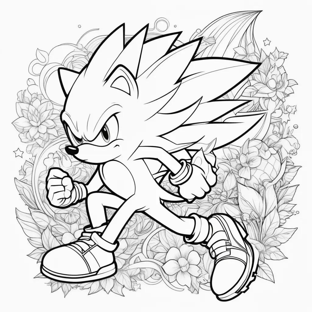 Colorful Super Sonic Coloring Pages with Flowers