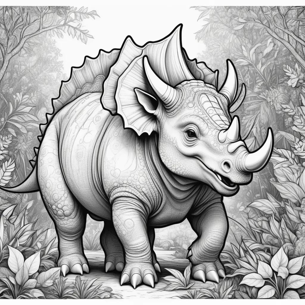 Colorful Triceratops Coloring Page in a Forest