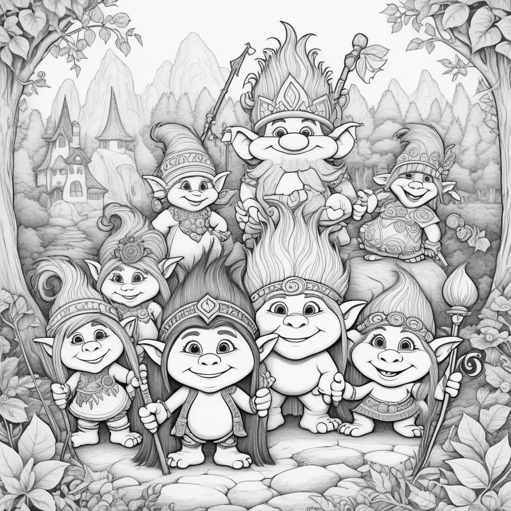 Colorful Trolls Coloring Pages on the Forest