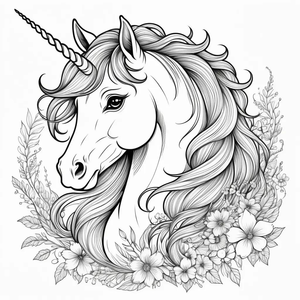 Colorful Unicorn Coloring Page with Leaves