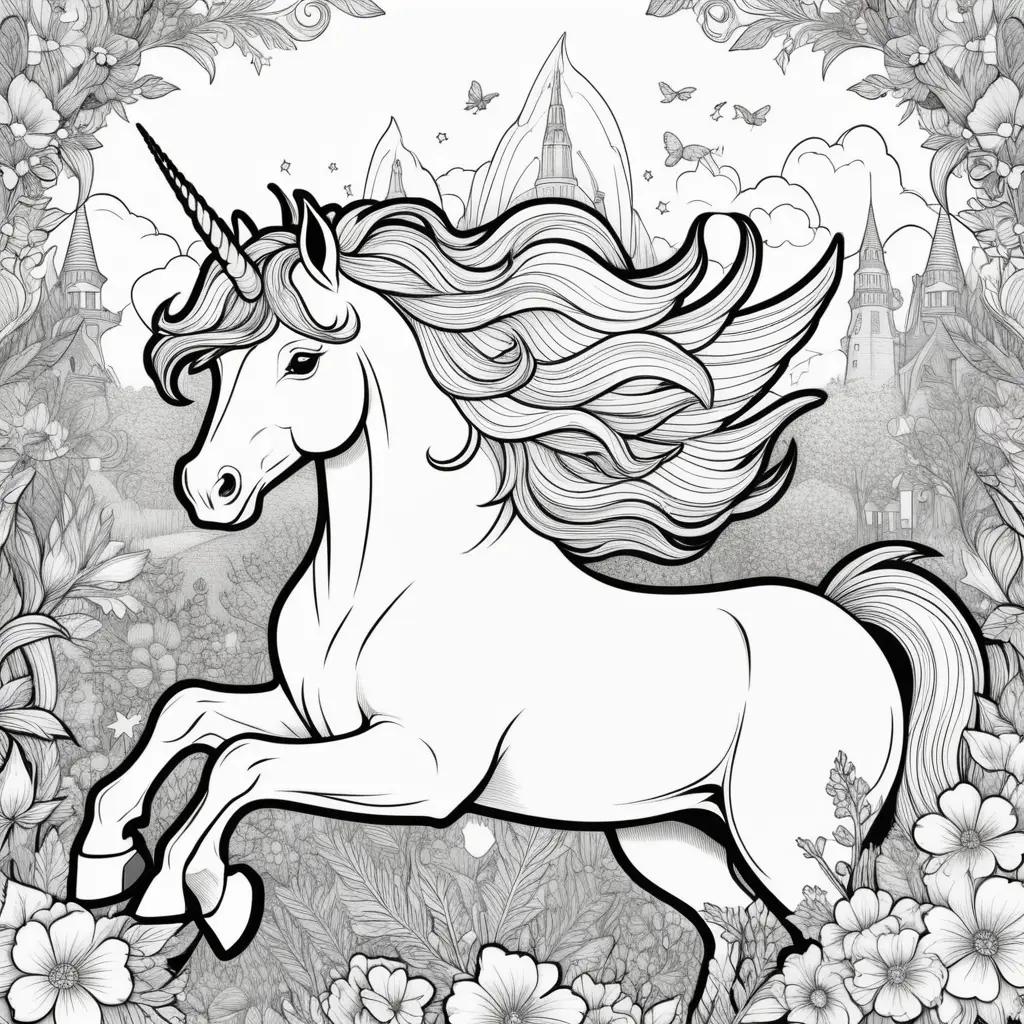 Colorful Unicorn Coloring Pages in Black and White