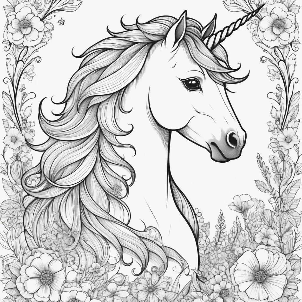 Colorful Unicorn Coloring Pages with Flowers