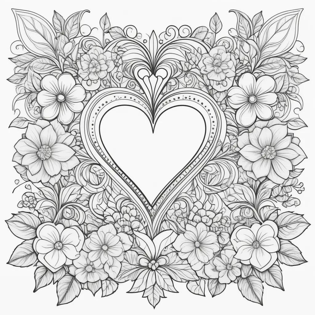 Colorful Valentine Heart Flower Frame Coloring Pages