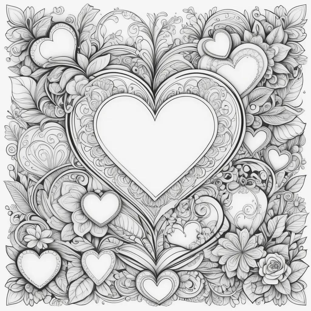 Colorful Valentines Day coloring pages with hearts and flowers