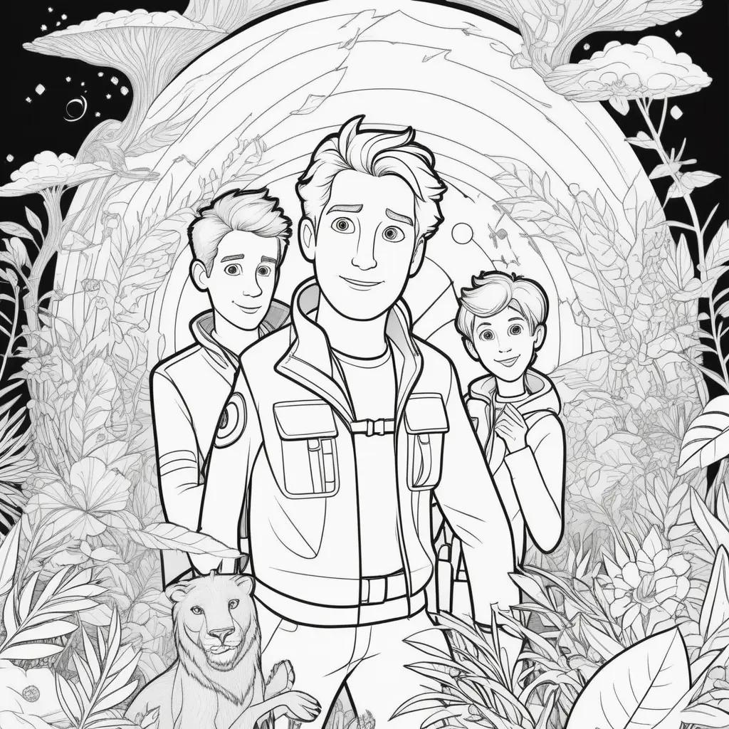 Colorful Wild Kratts coloring pages in a forest scene