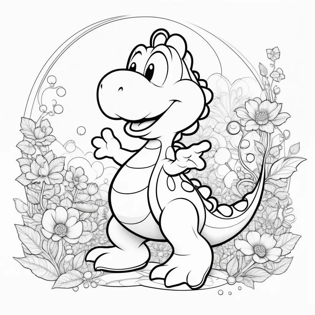 Colorful Yoshi in a flower garden