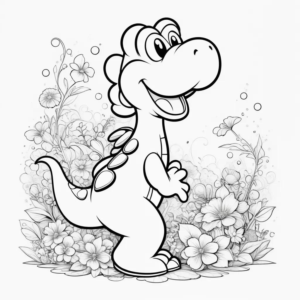 Colorful Yoshi in a garden of flowers