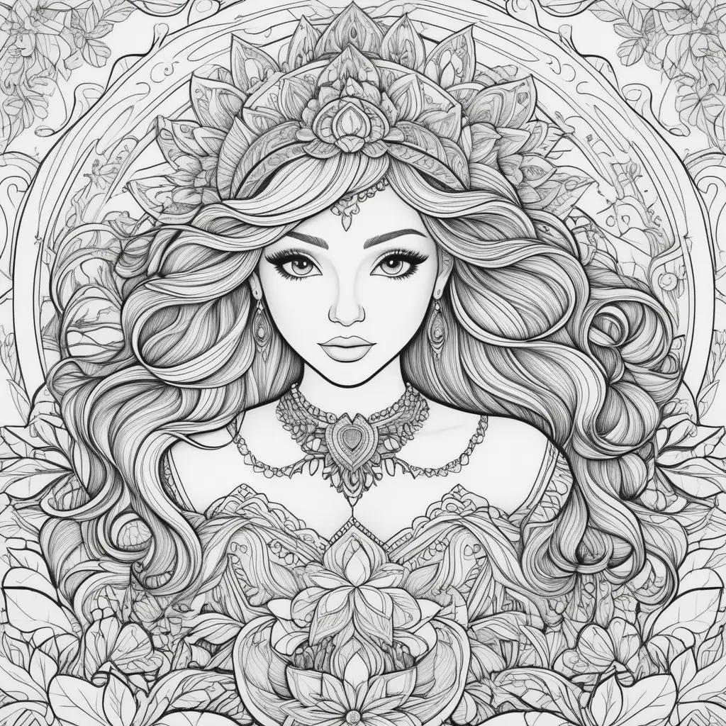 Colorful adult coloring pages featuring a woman and flowers