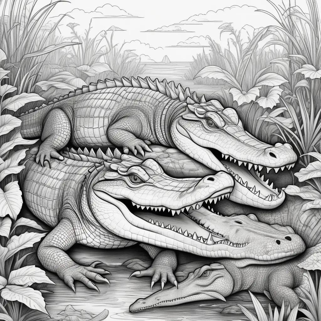 Colorful alligator coloring pages for kids