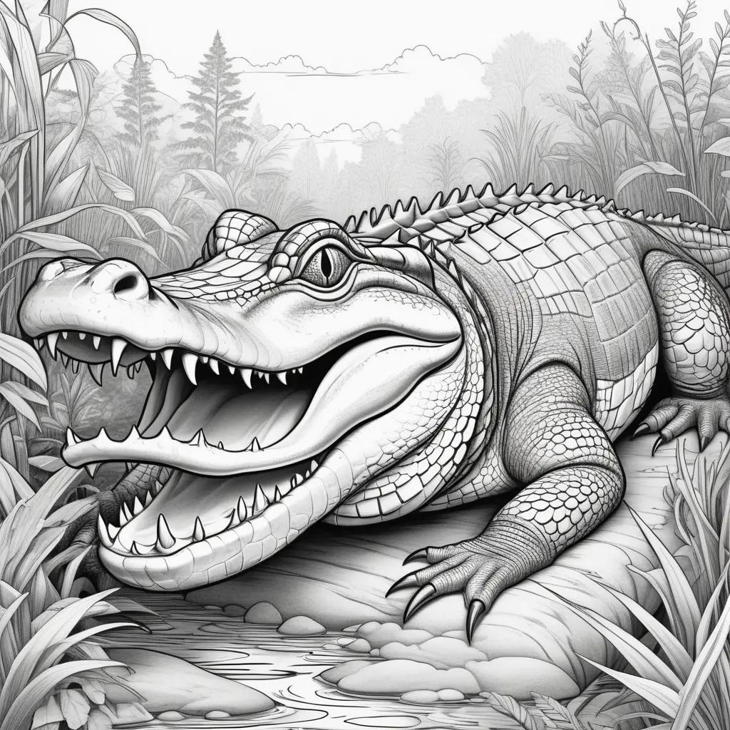 Colorful alligator in black and white coloring pages