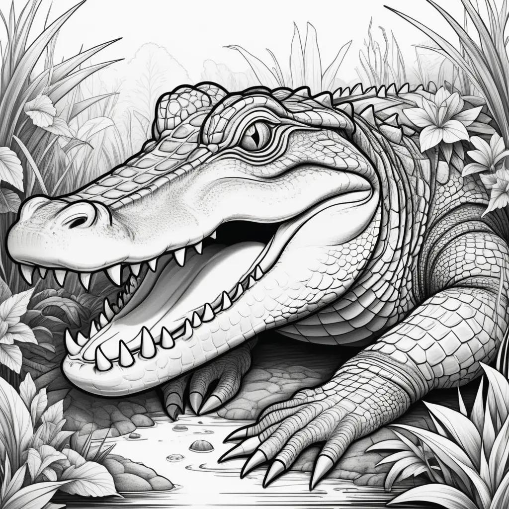 Colorful alligator in black and white coloring pages