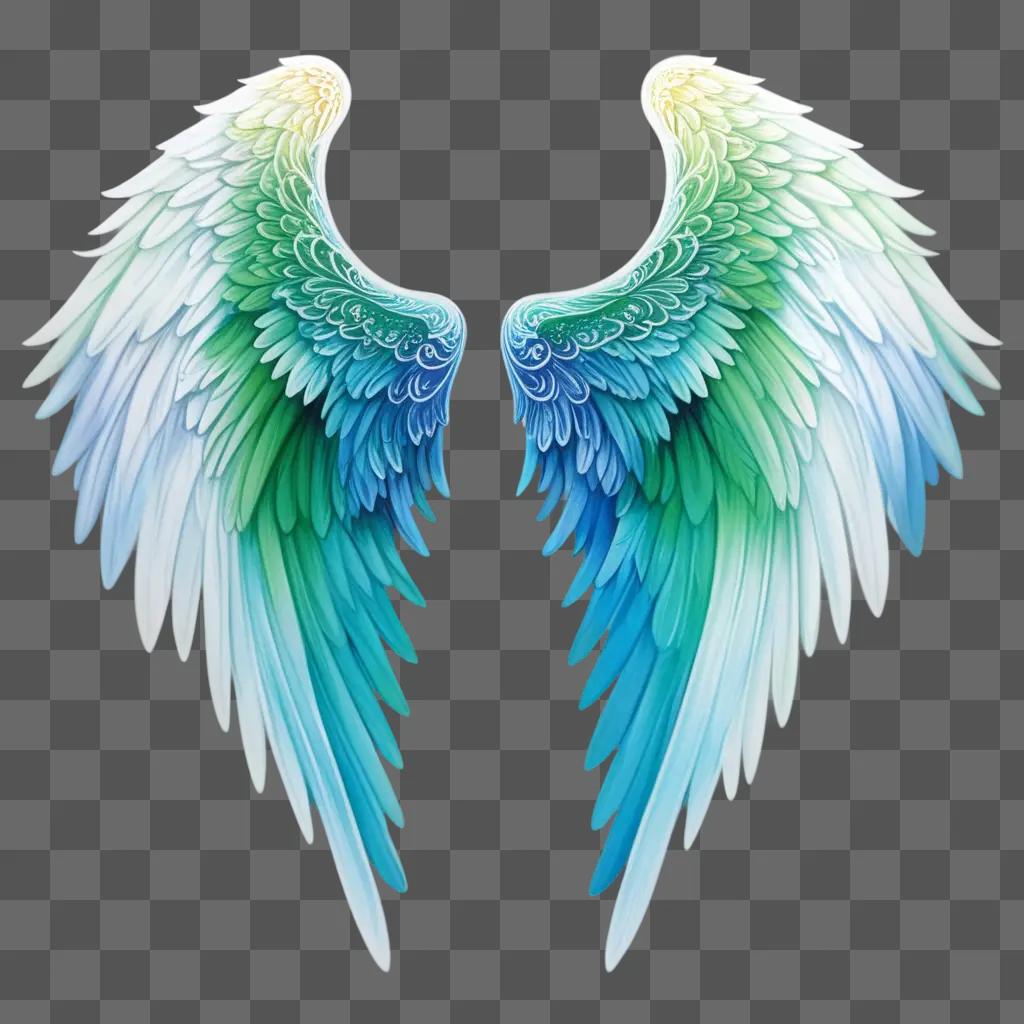 Colorful angel wings drawing with blue and green hues