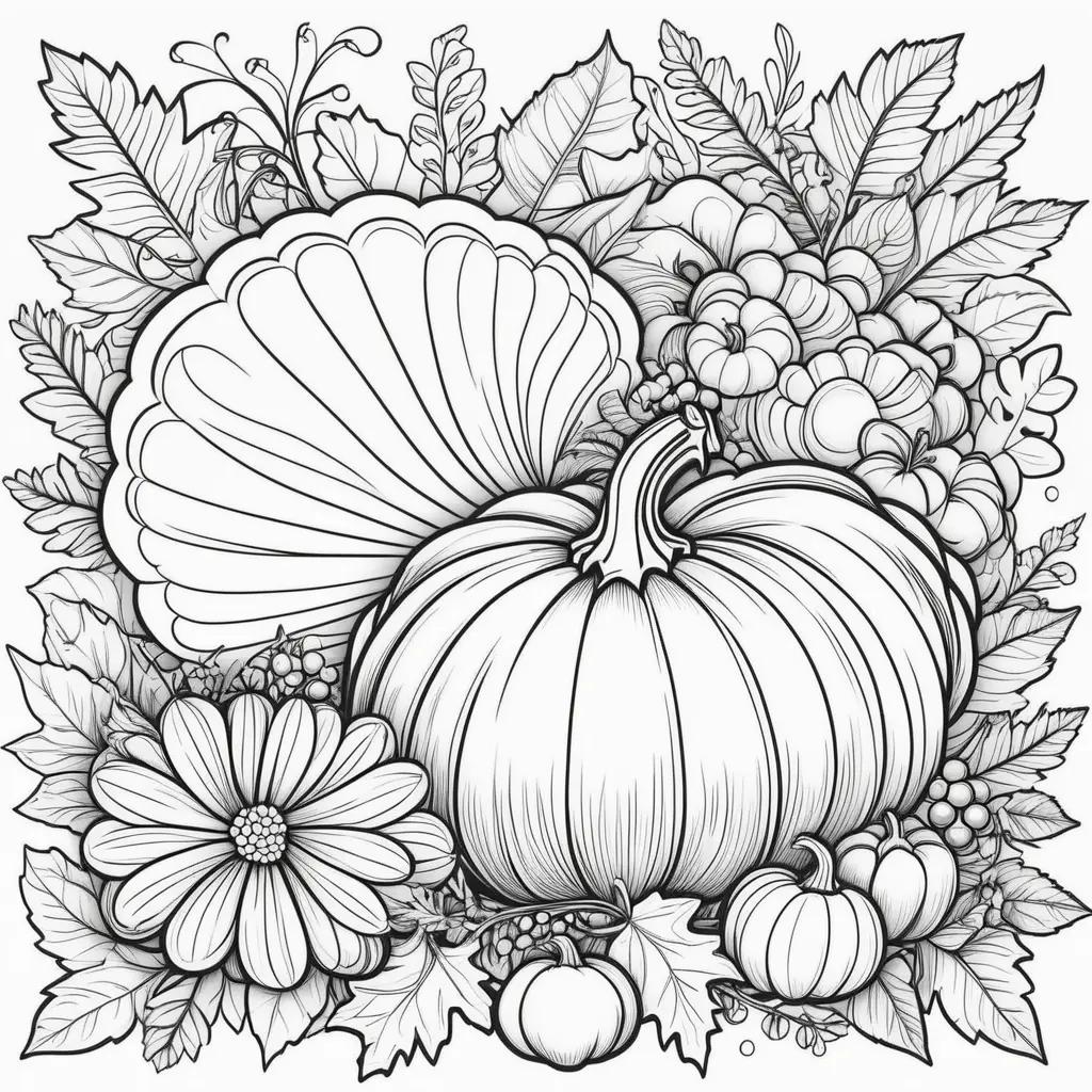 Colorful autumn harvest design with free Thanksgiving coloring pages