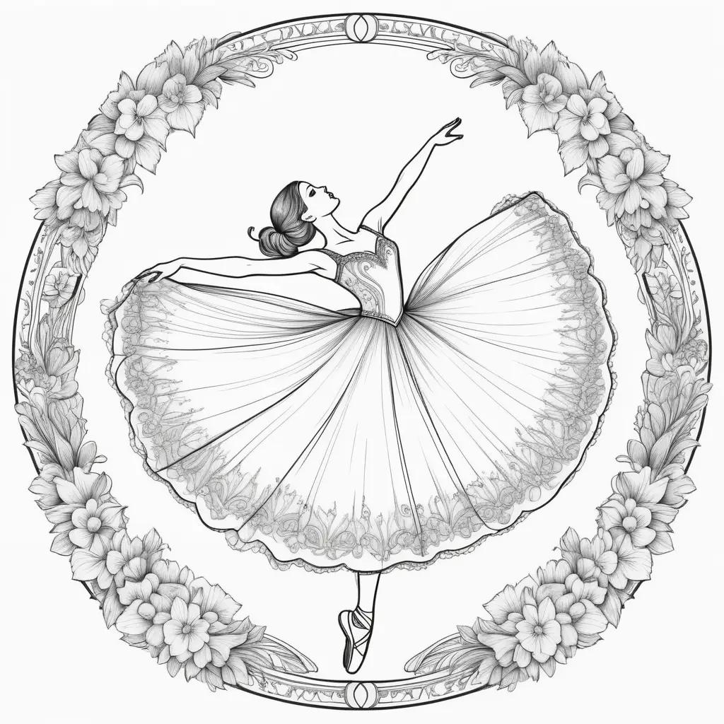 円形のデザインにカラフルなバレエダンサー