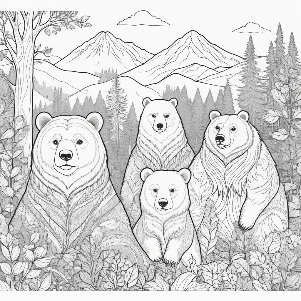 森の中の色とりどりのクマの家族