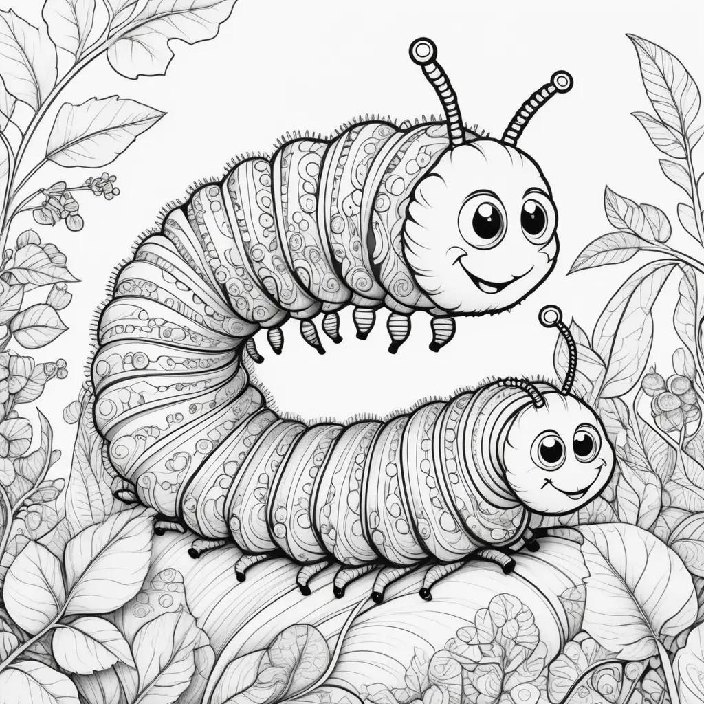 Colorful black and white caterpillar coloring page