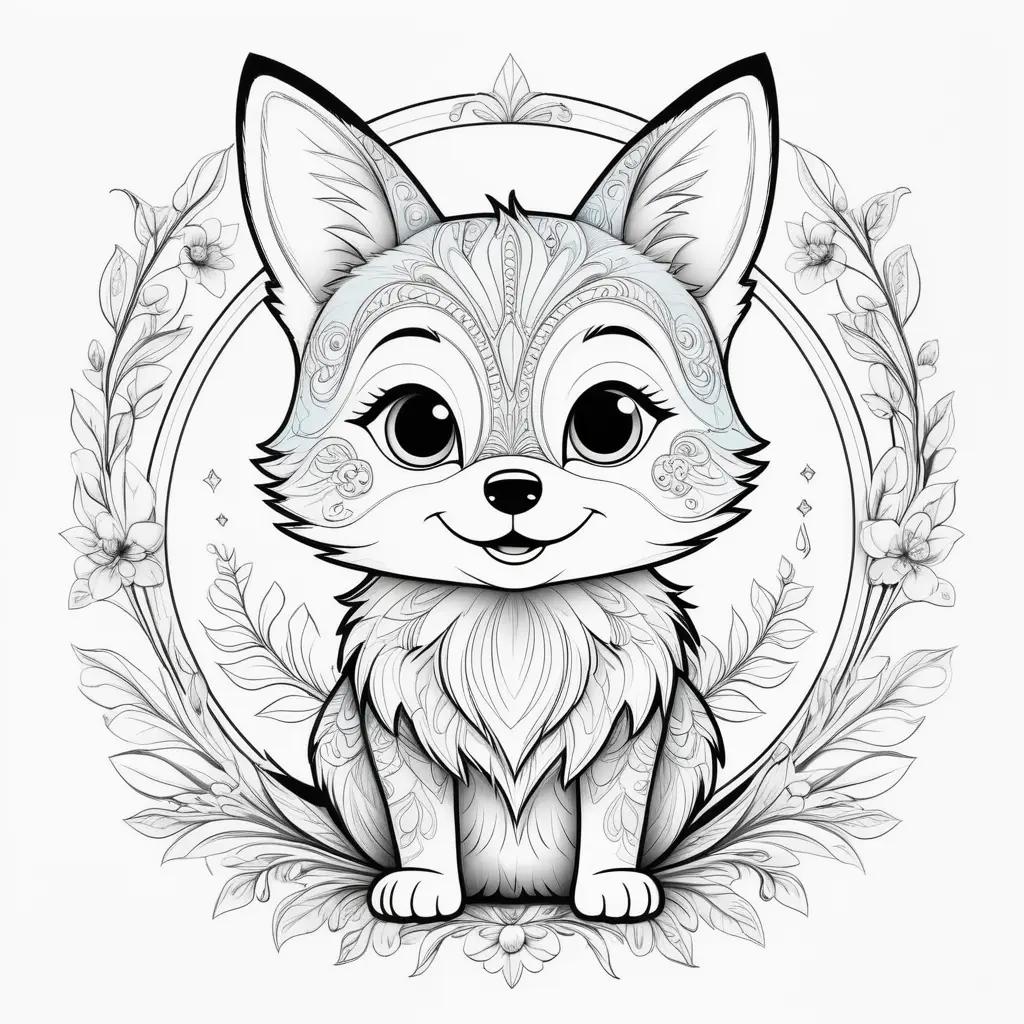 Colorful bluey fox with flowers and leaves