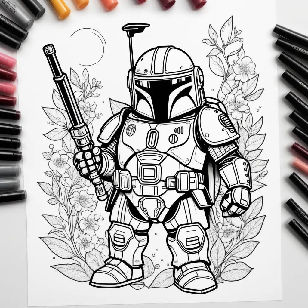 Colorful boba coloring page with flowers and sword