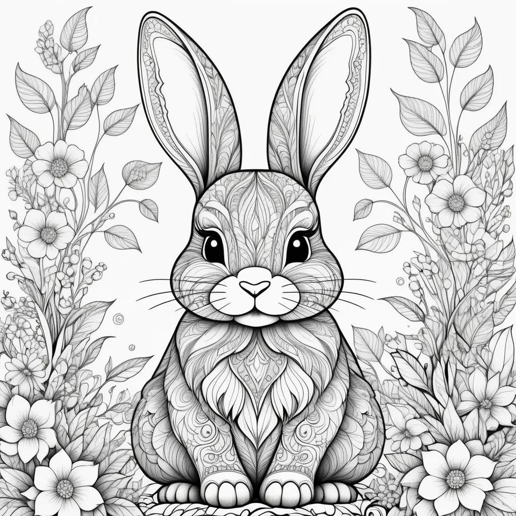 Colorful bunny coloring pages with flower illustrations