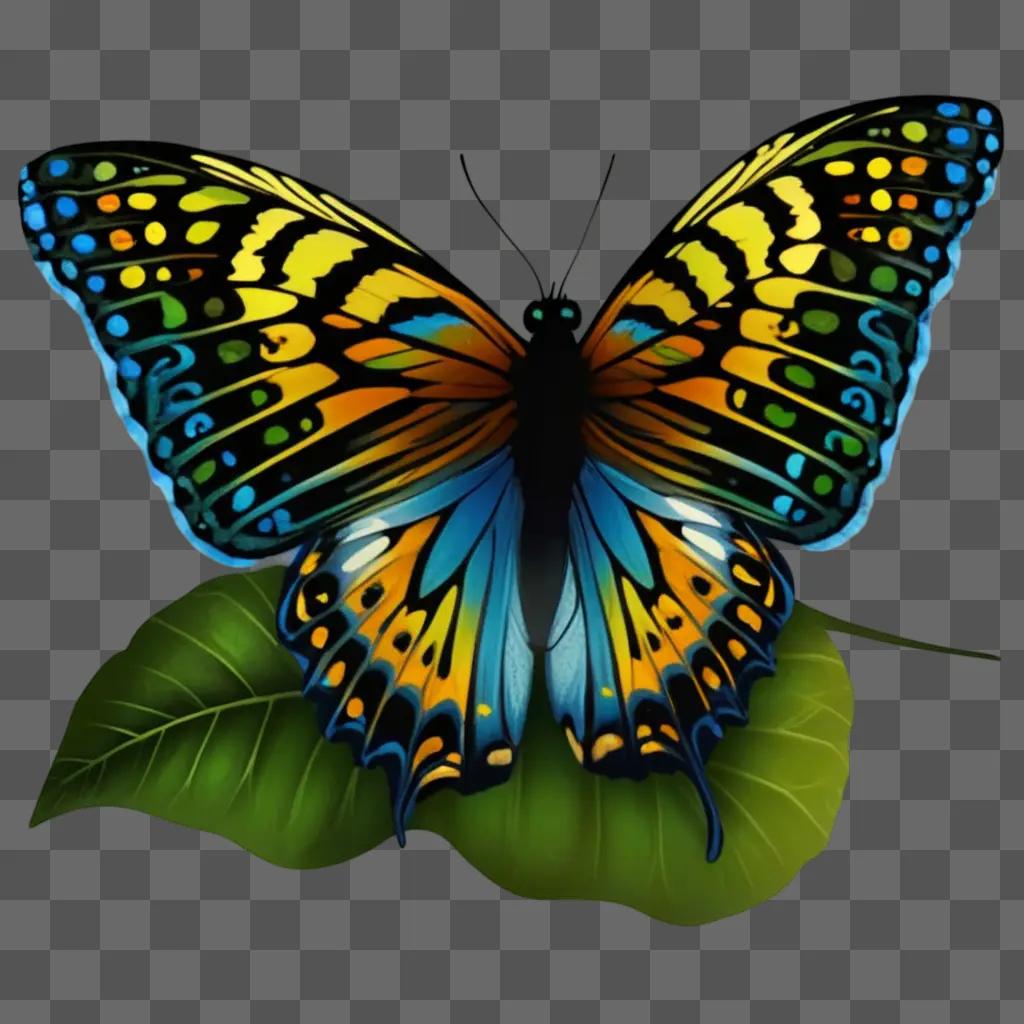 緑の背景にカラフルな蝶