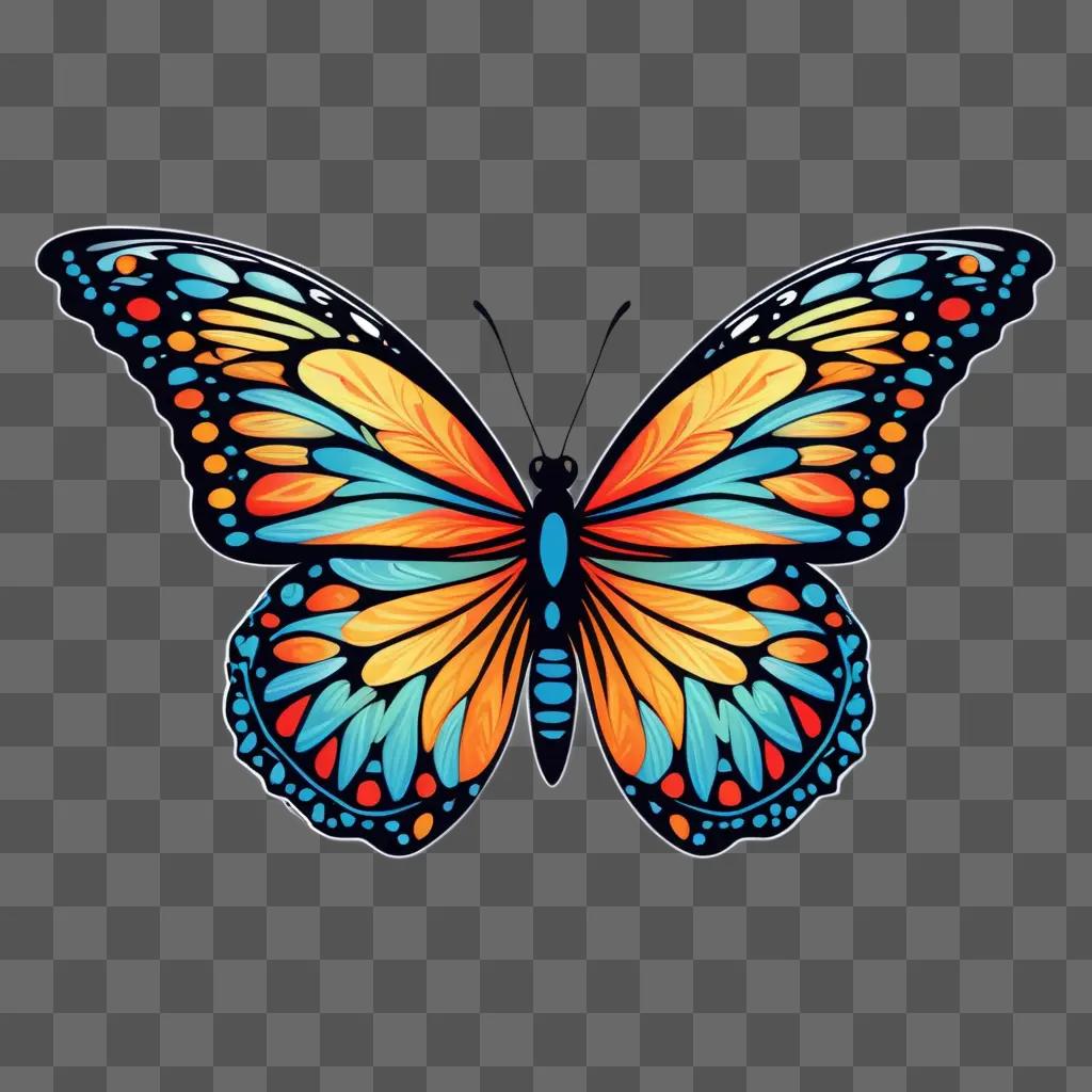 Colorful butterfly with glow on gray background