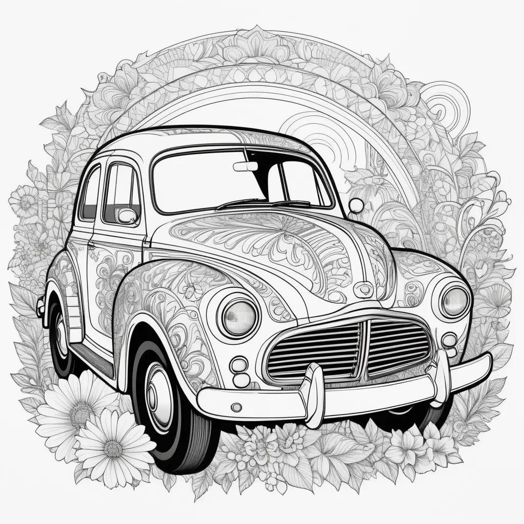 Colorful car in an intricate design on a coloring page