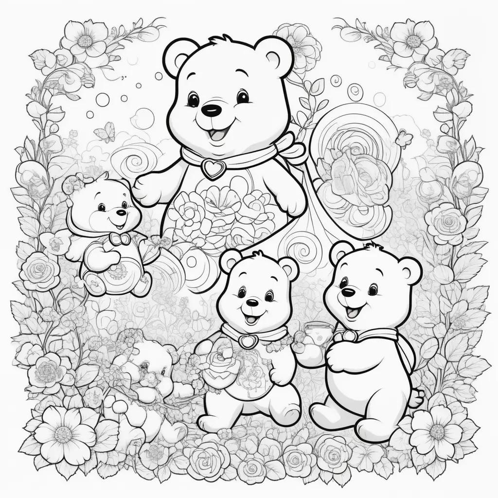 Colorful care bears coloring pages for kids