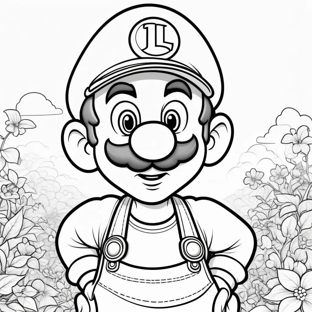 Colorful cartoon Luigi standing in flowers