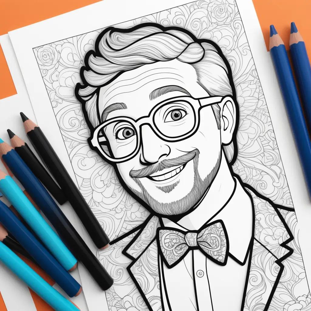 Colorful cartoon man with glasses and bow tie