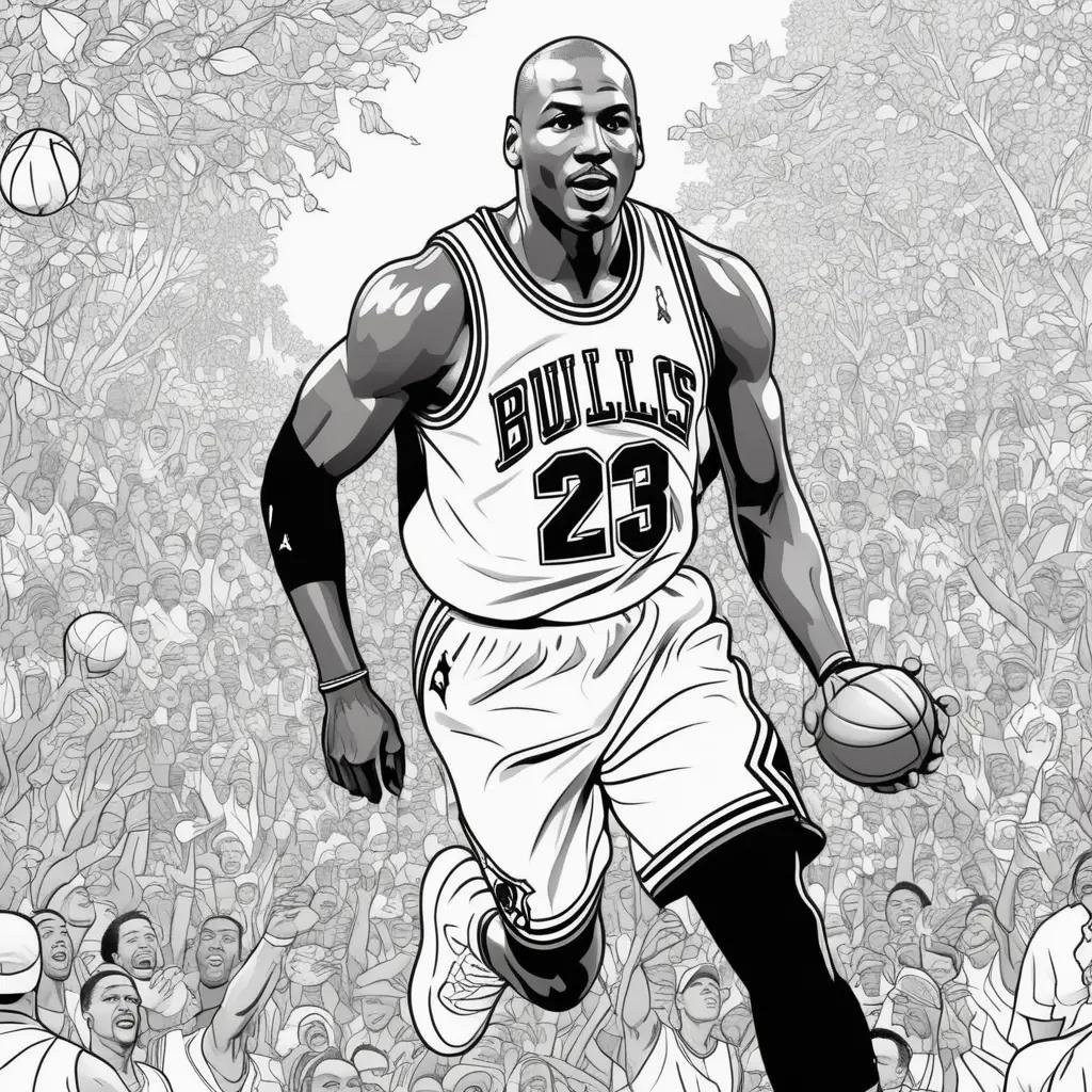 Colorful cartoon of basketball player Michael Jordan