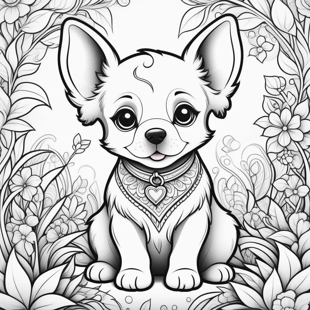 Colorful cartoon puppy in a floral setting