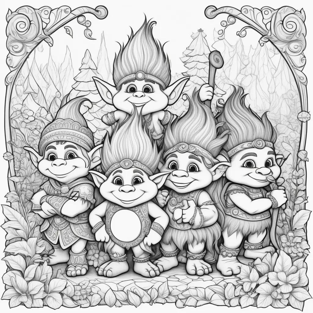 Colorful cartoon trolls in a forest setting