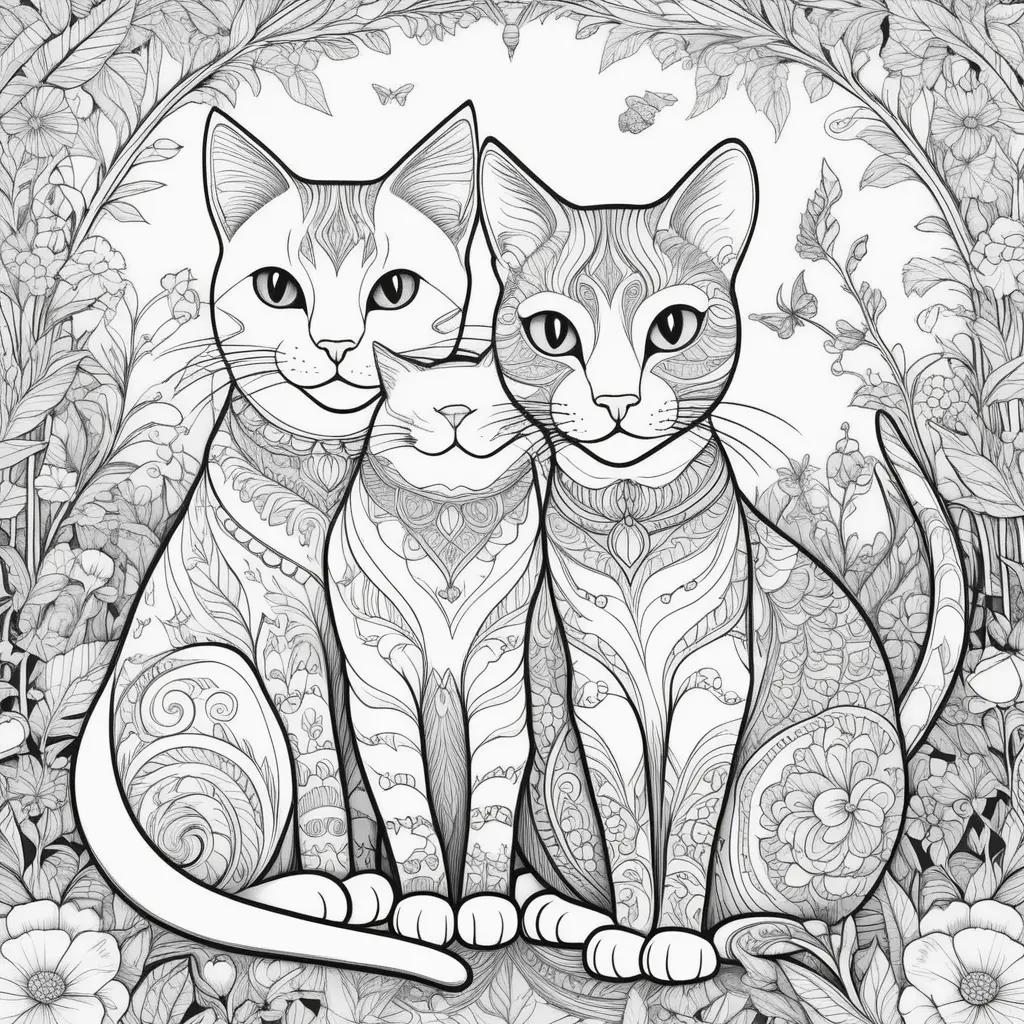 Colorful cats sit in a floral frame