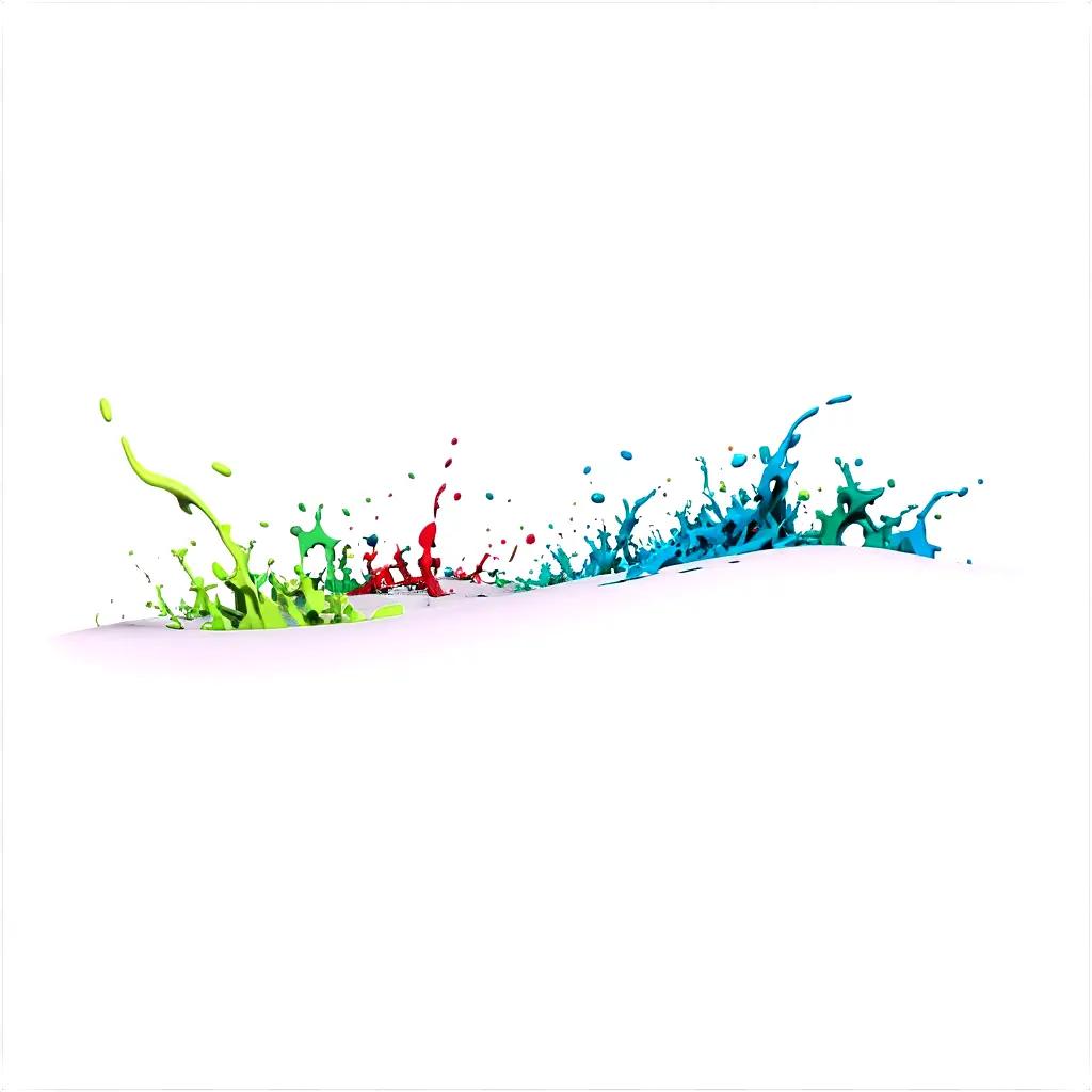 Colorful chaos paint splatter on a white background