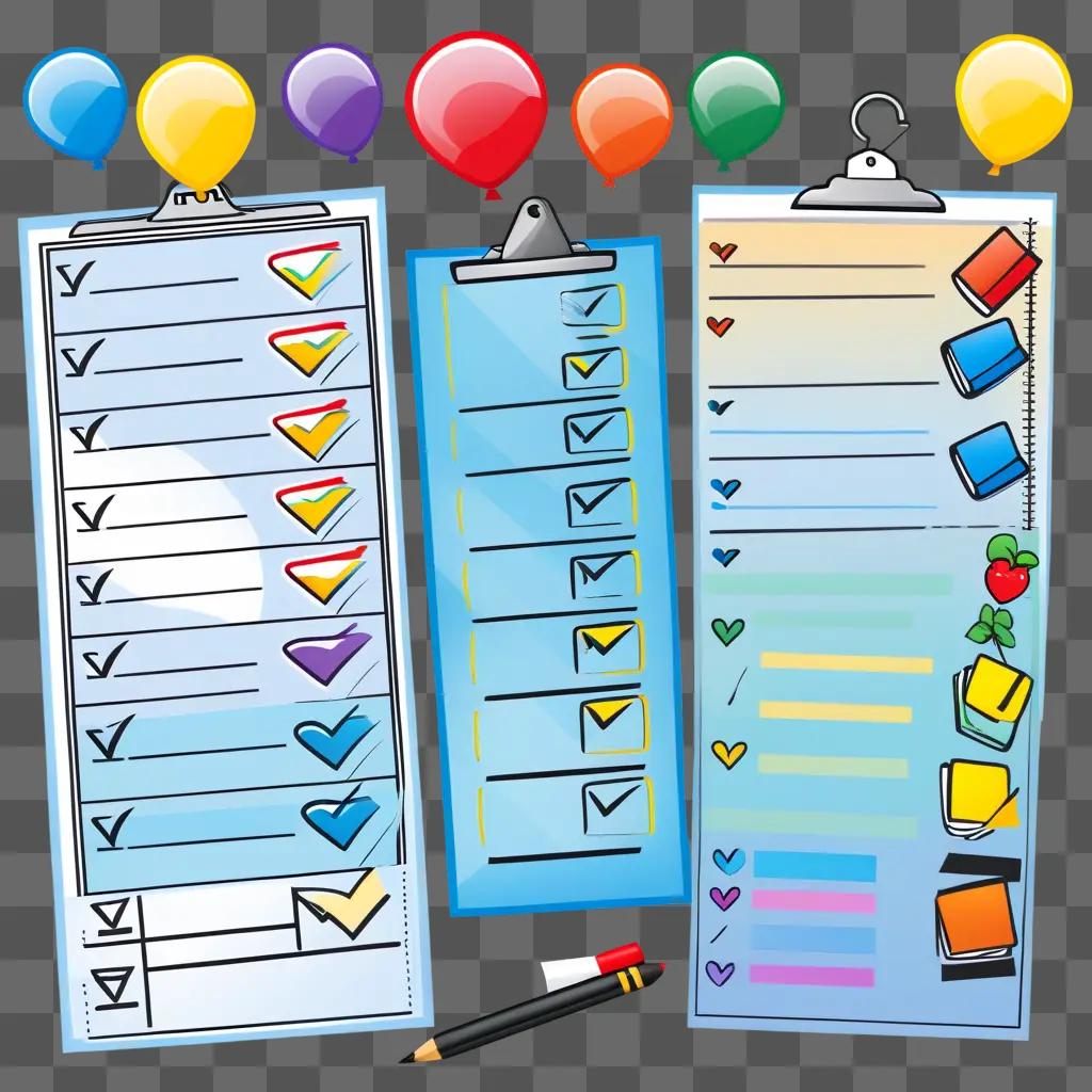 Colorful checklist with checkboxes and balloons