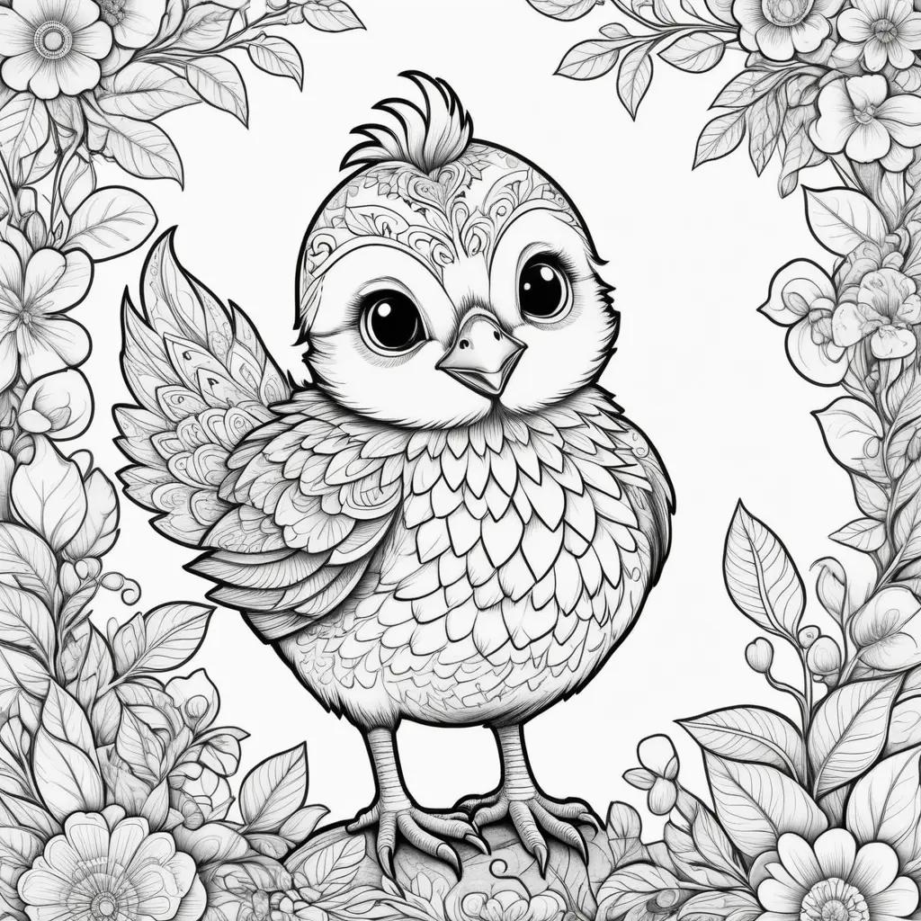 Colorful chick on a floral background