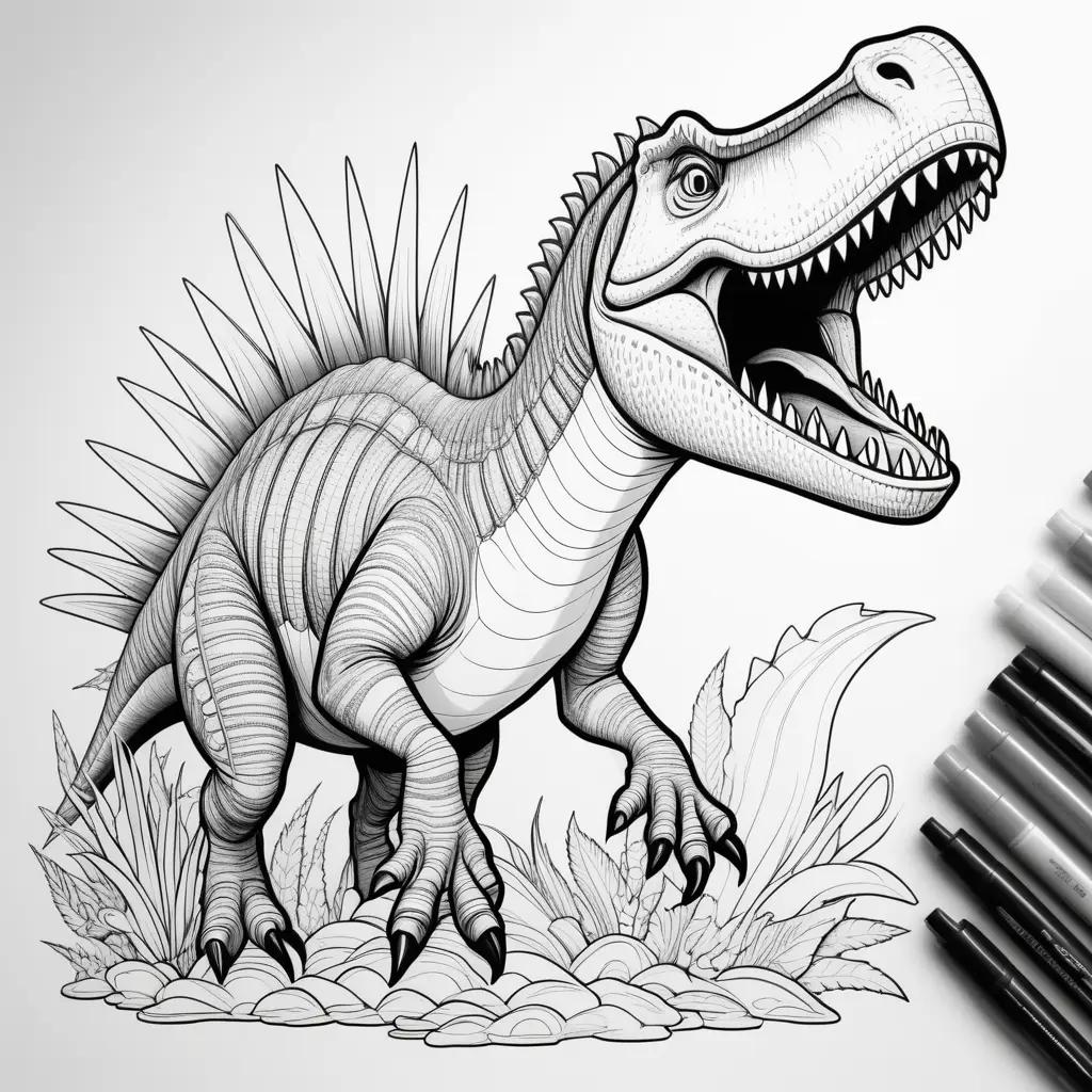 Colorful coloring page featuring a dinosaur with a smile