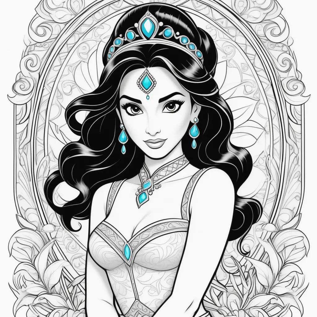 Colorful coloring page of Princess Jasmine