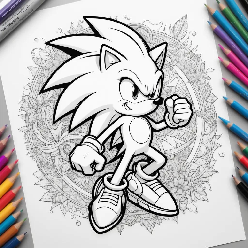 Colorful coloring page of Sonic the Hedgehog