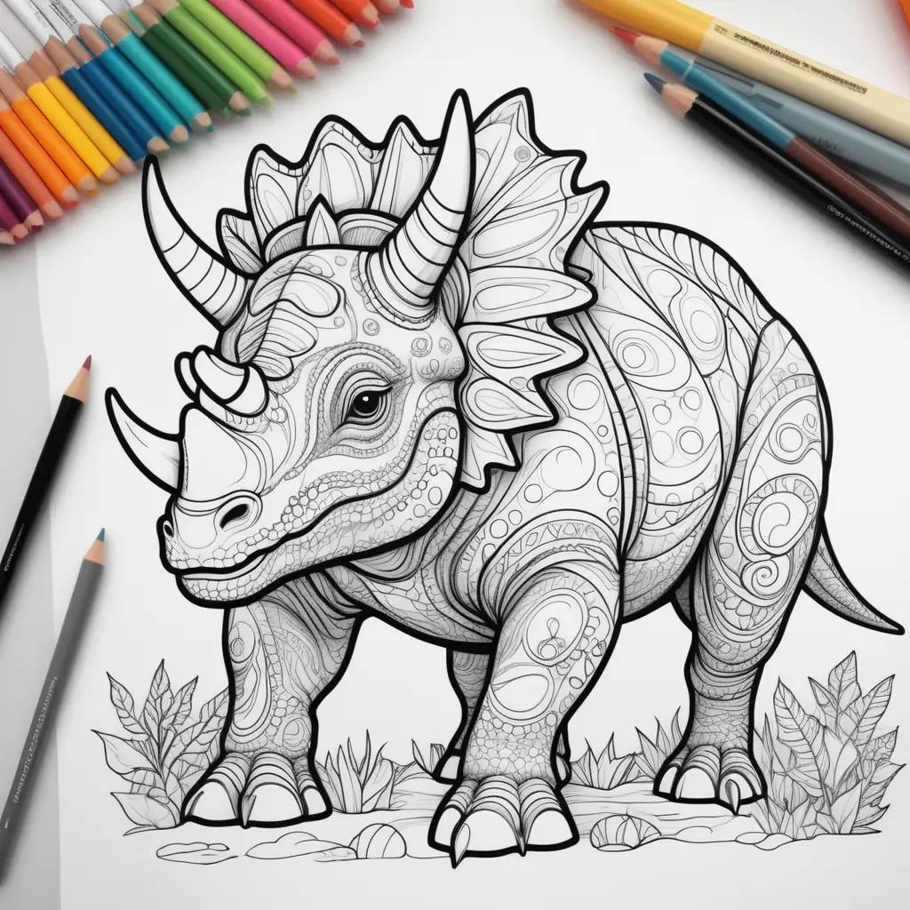 Colorful coloring page of a Triceratops dinosaur