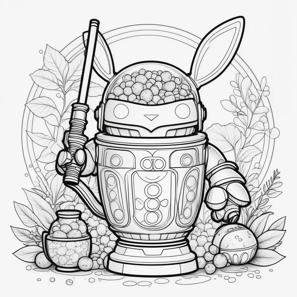 Colorful coloring page of a boba fett character