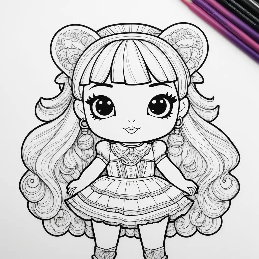 Colorful coloring page of a cute L.O.L doll