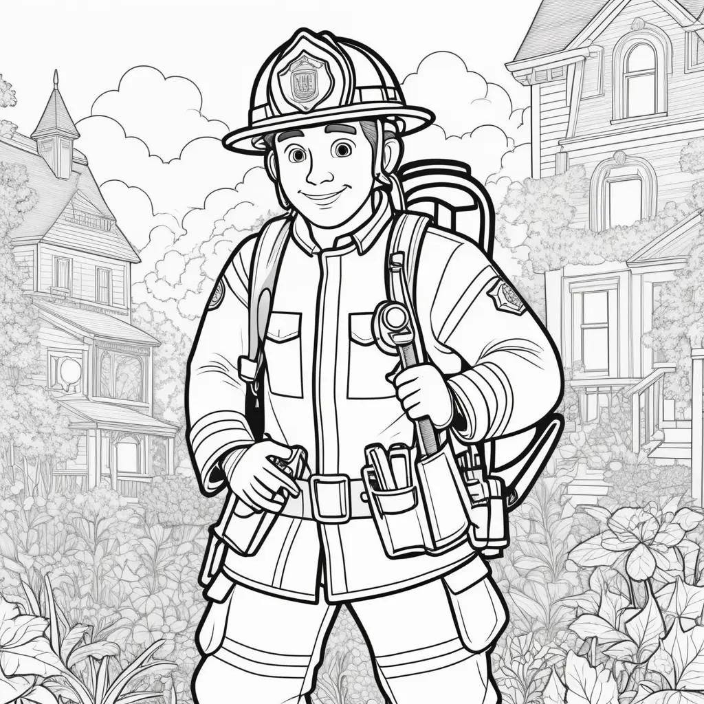 Colorful coloring page of a firefighter in a uniform