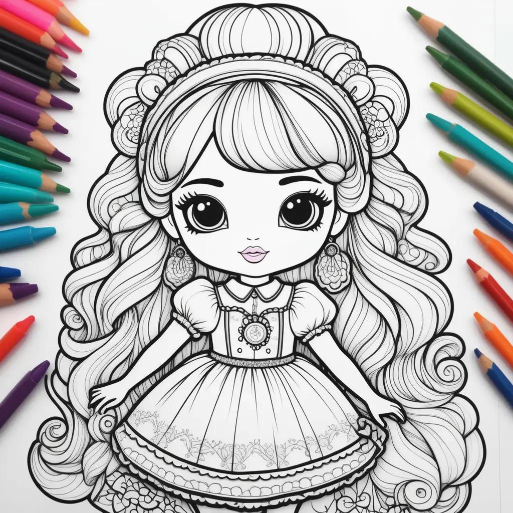 Colorful coloring page of a loll doll