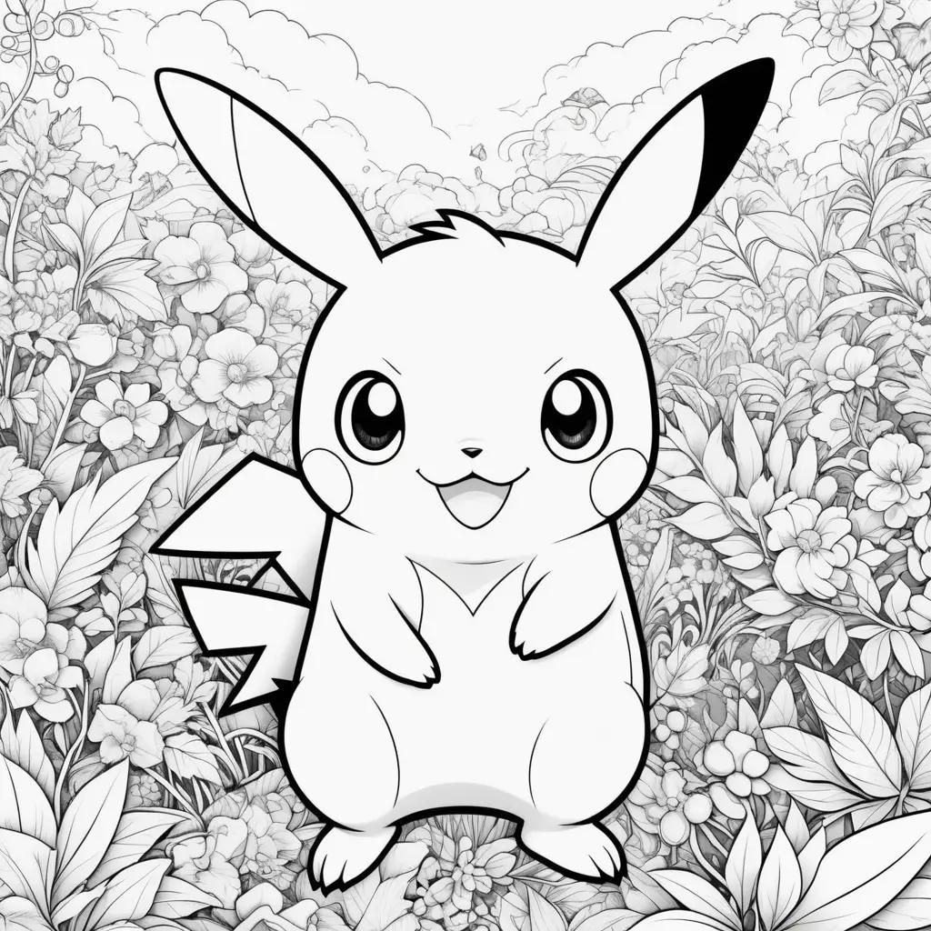 Colorful coloring page of a pokemon with flowers