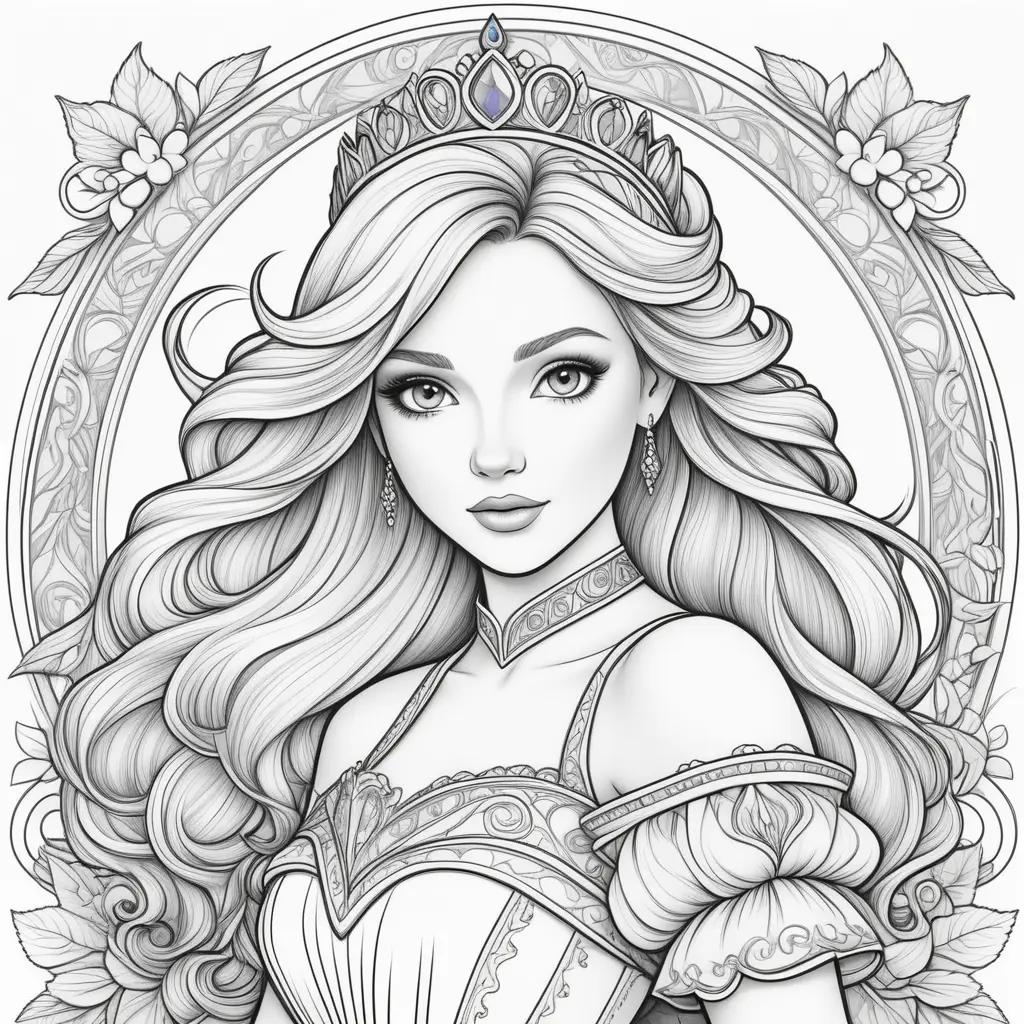 Colorful coloring page of a princess with a crown