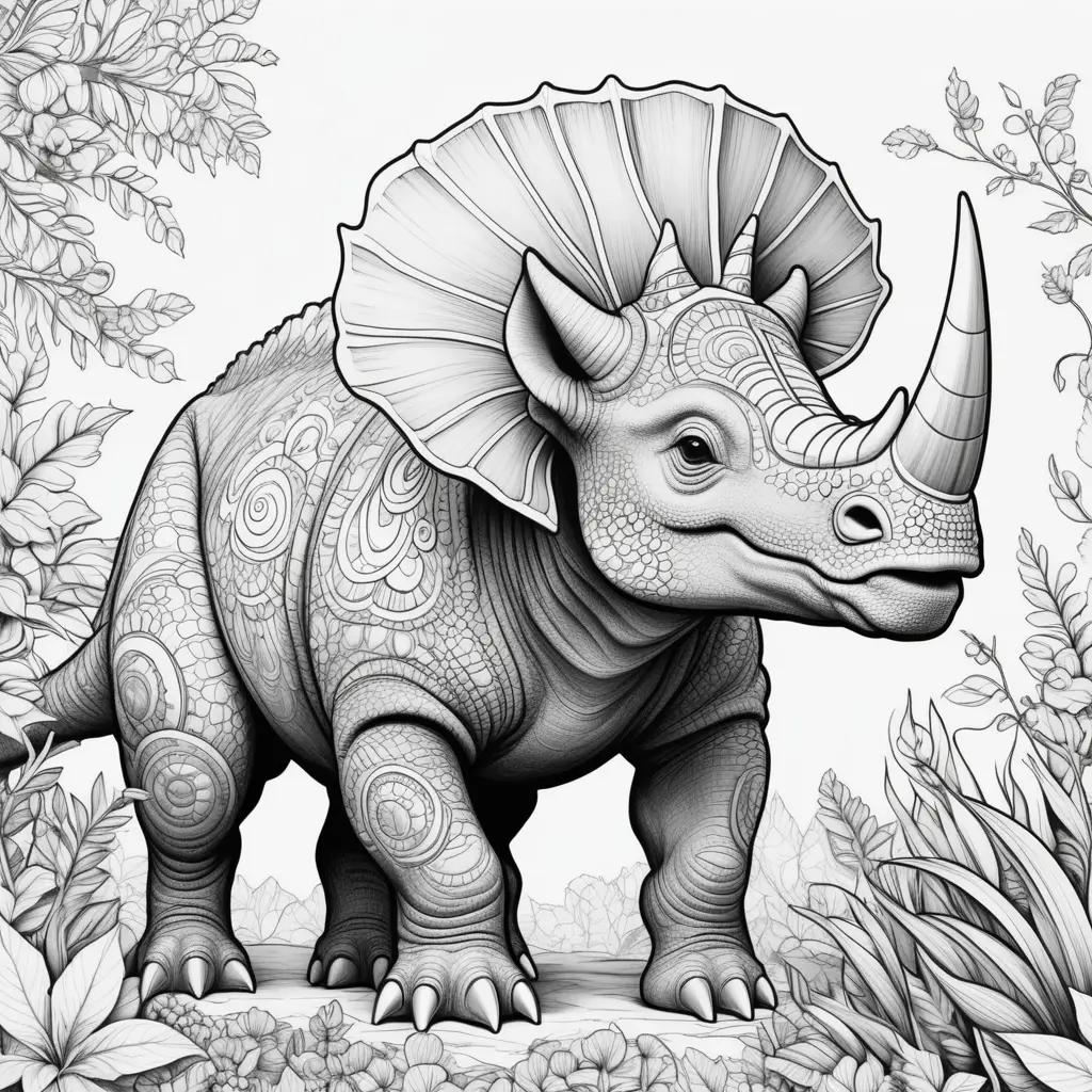 Colorful coloring page of a triceratops with a horn on its head